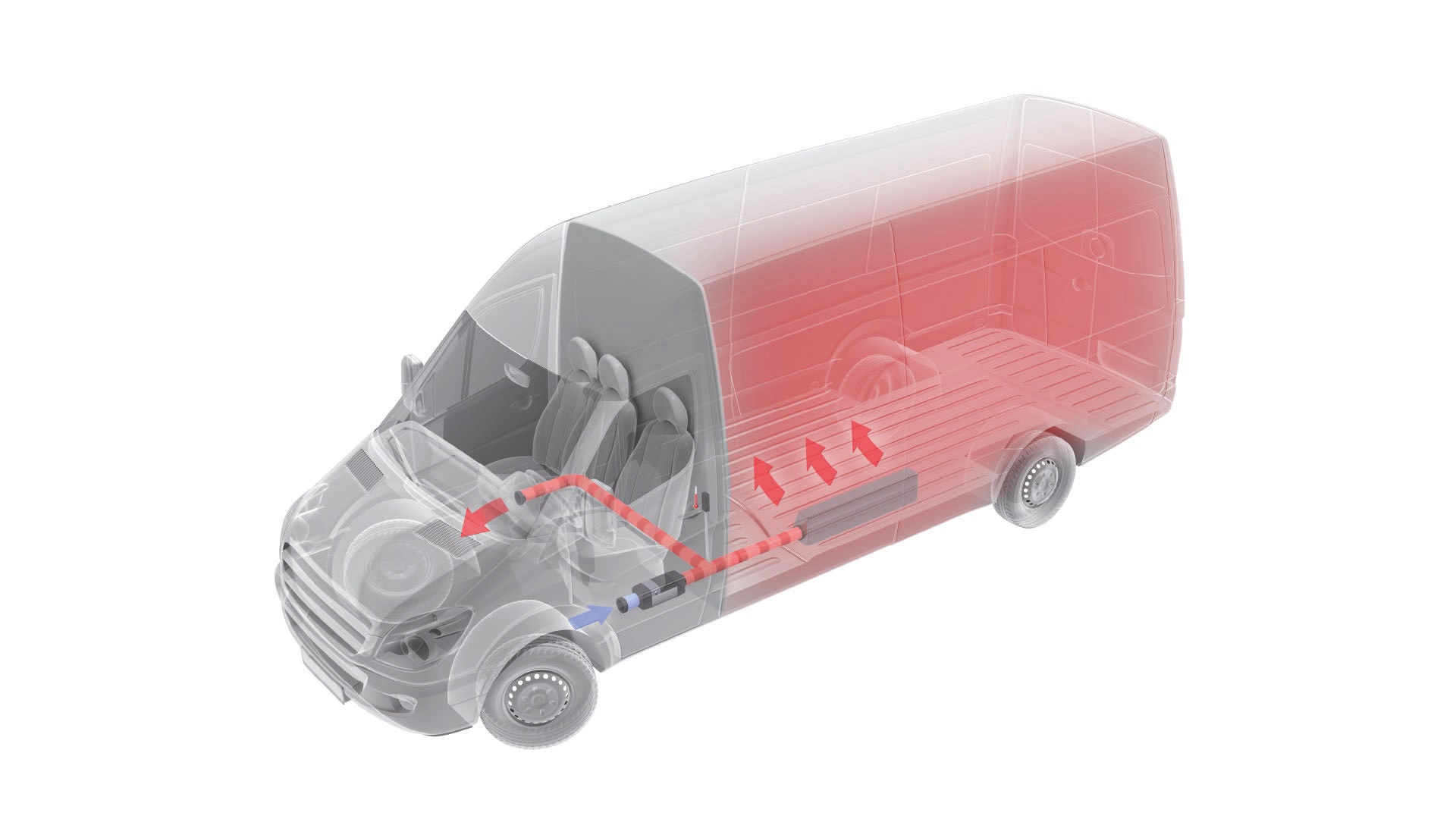 Illustration of a Webasto air heater in a transporter