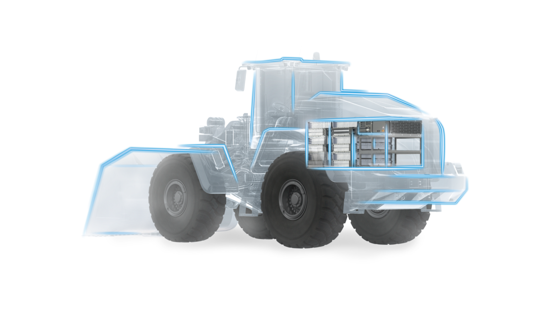 Illustration of wheel loader with electric lines