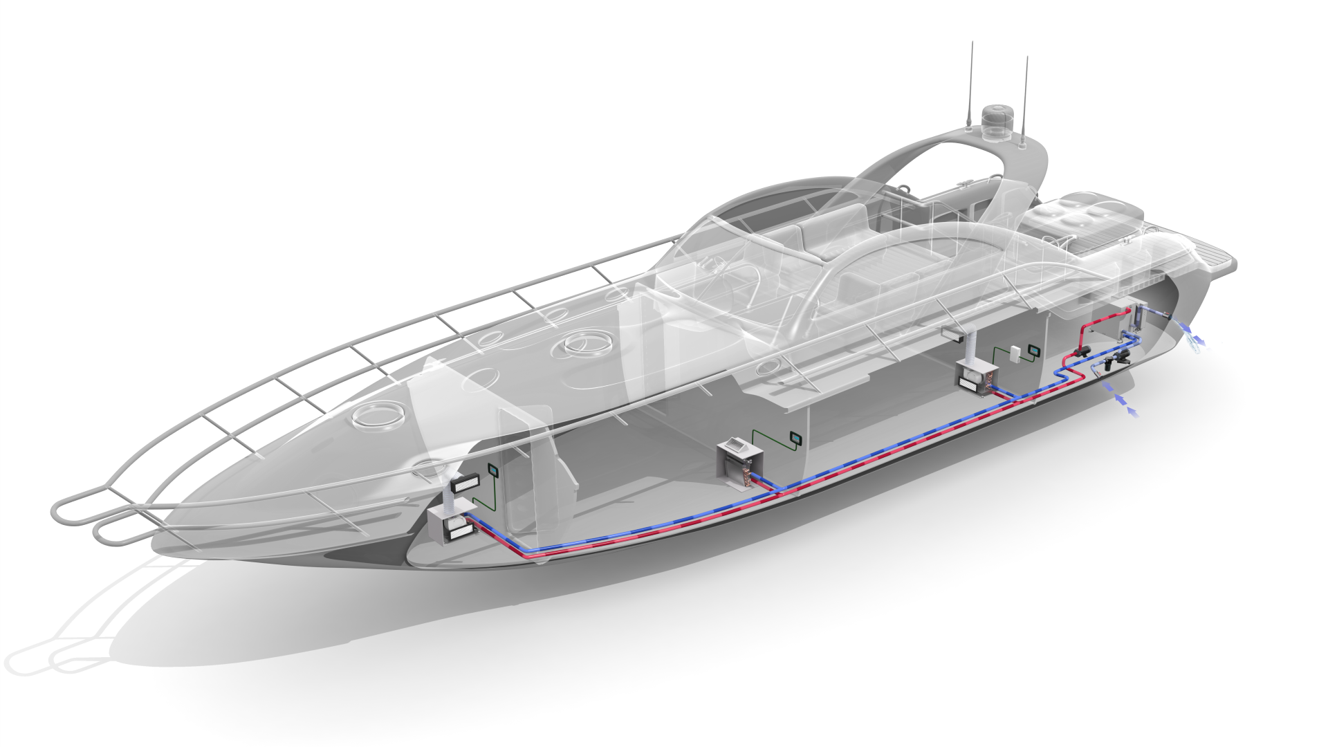 Illustration of V50M installed in boat