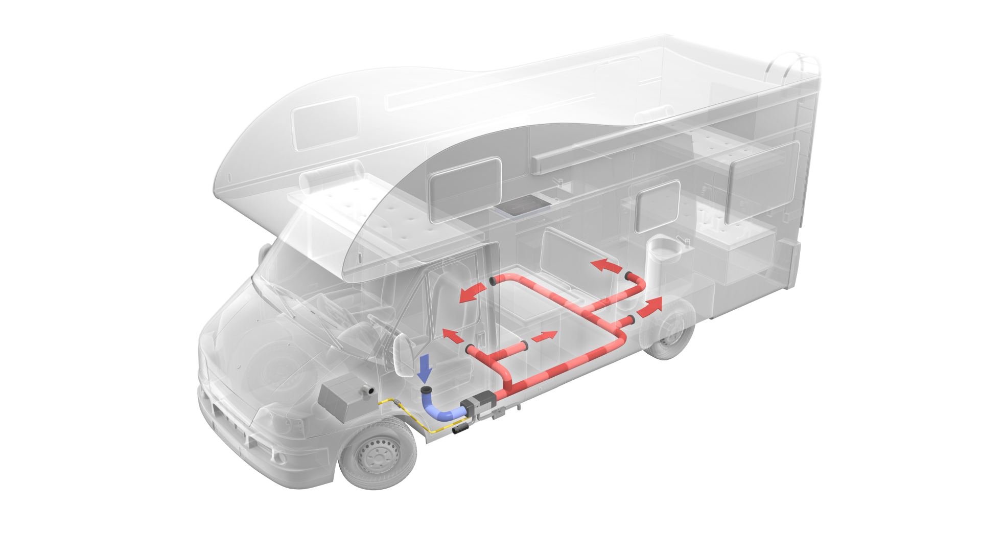 Illustration of Webasto Air Top in a recreational vehicle