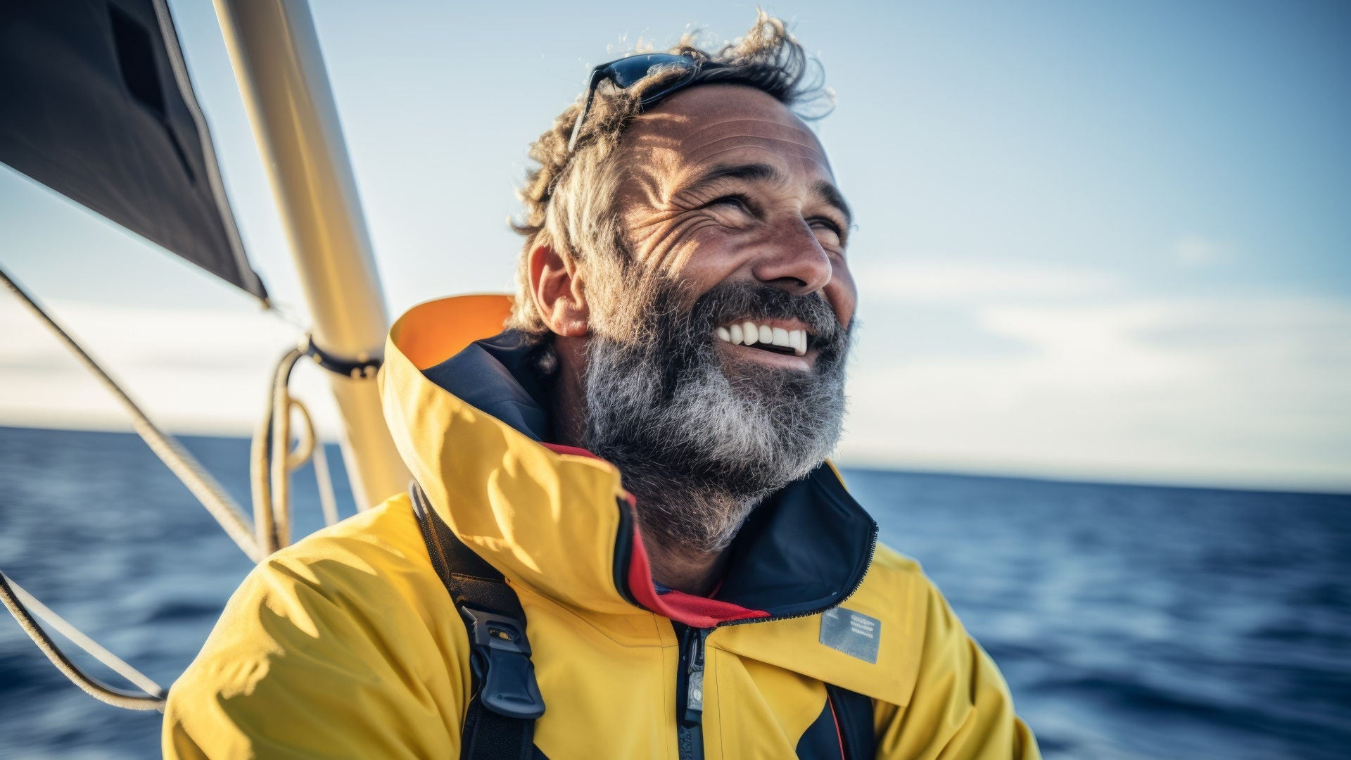 Smiling man on yacht