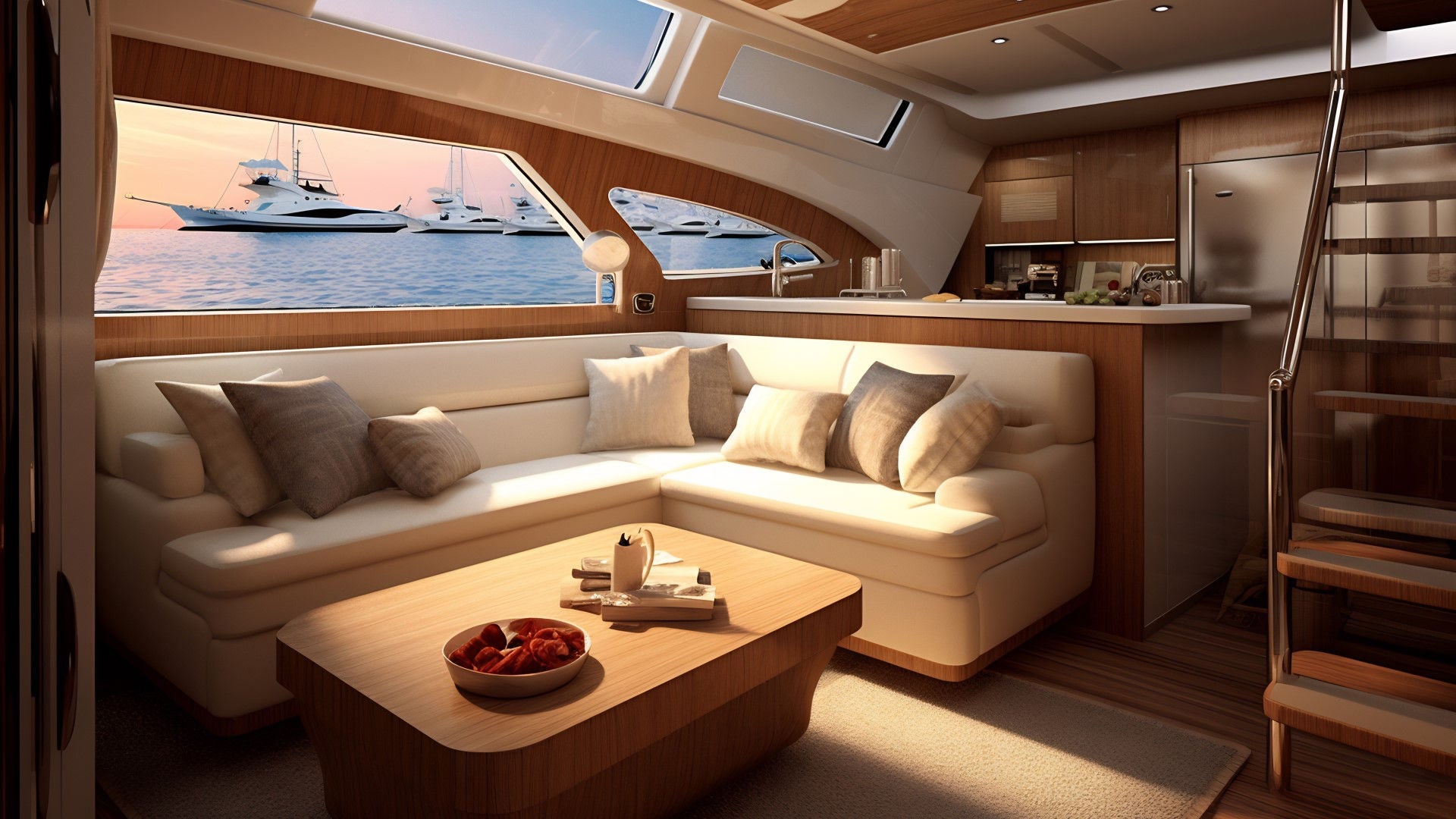 Seating area in a yacht