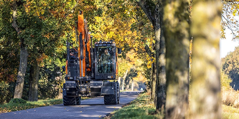 Electrified excavator with Webasto batteries on the road