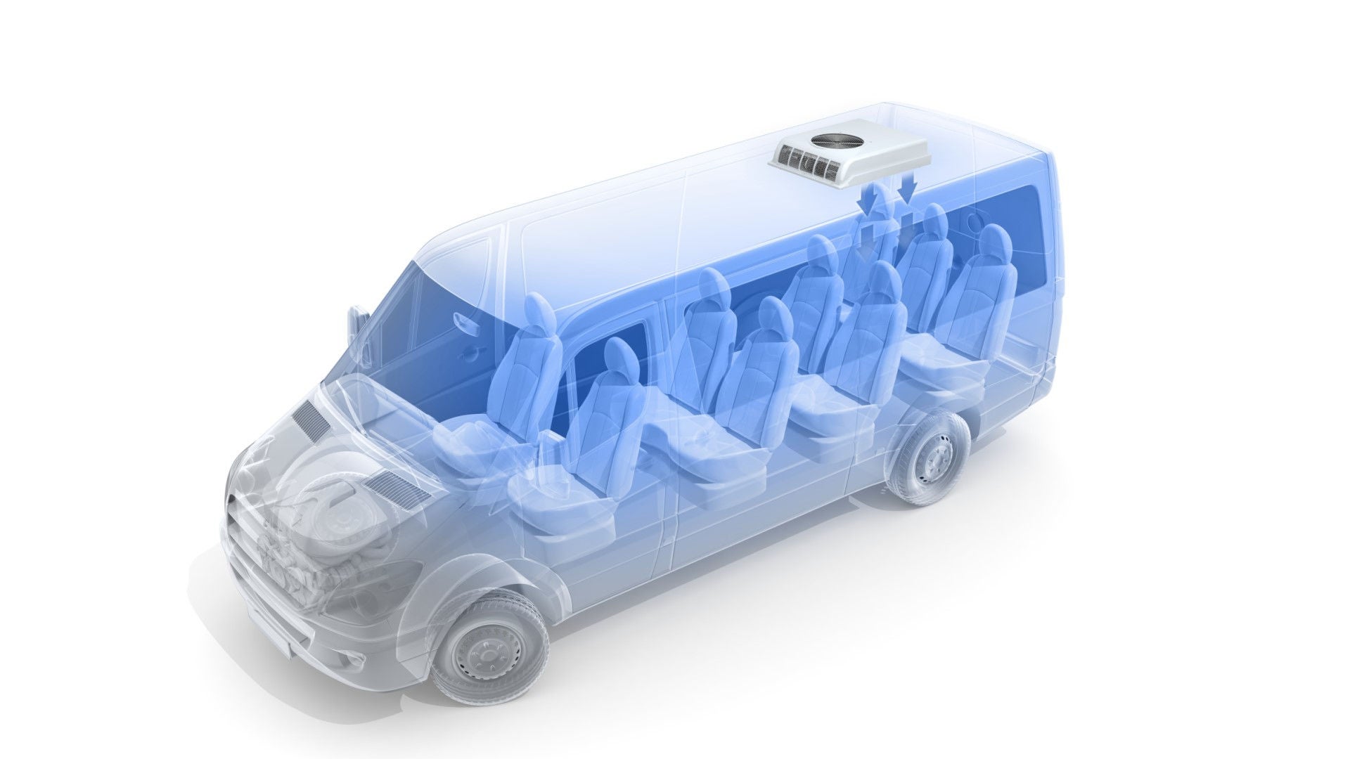 Illustration of Rimini rooftop air-conditioning in minibus