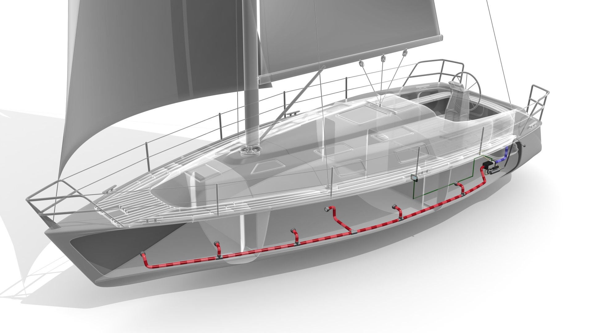 Illustration of Webasto marine air heater in a boat