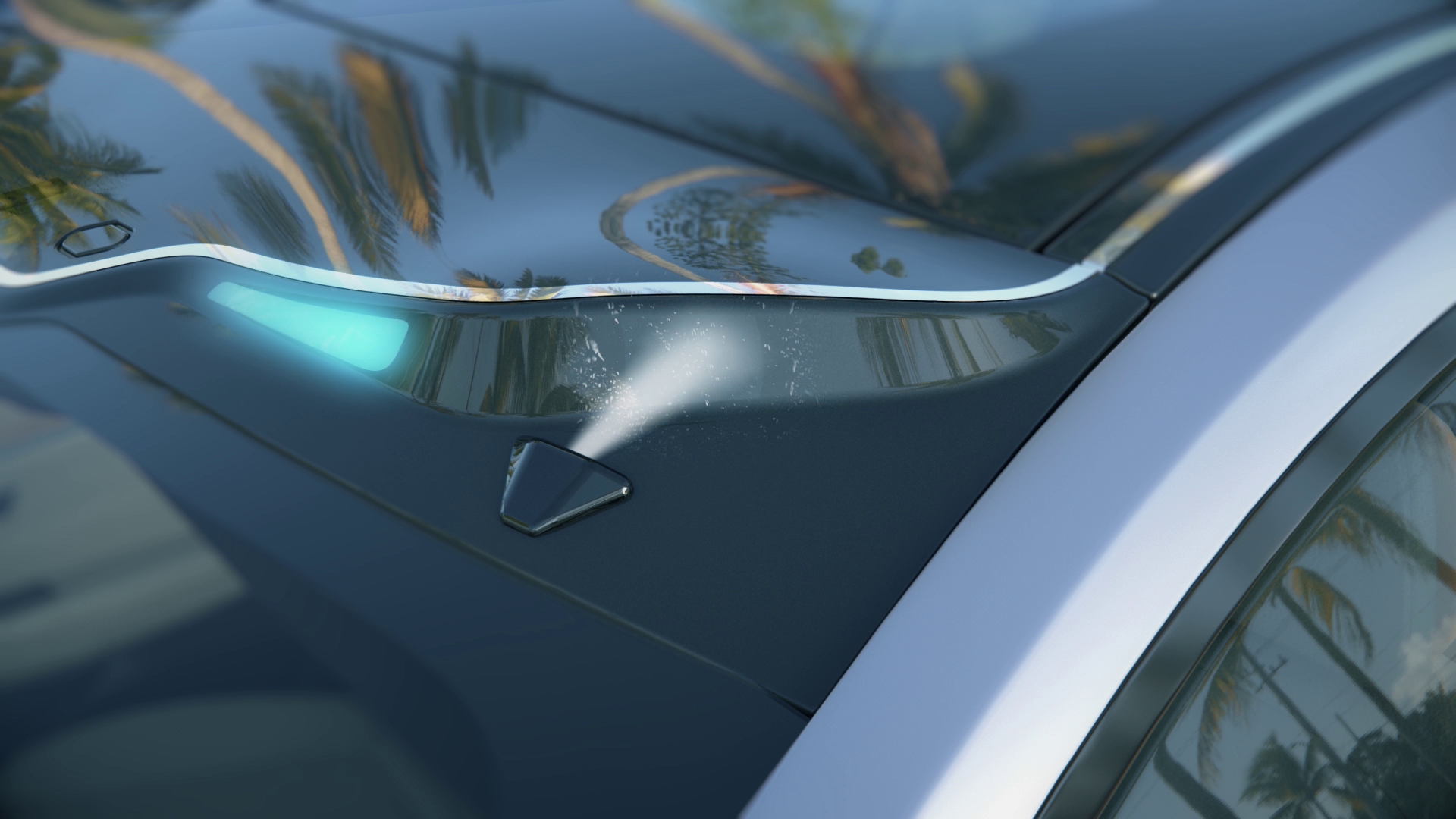 Reinigungsdüse reinigt Sensoren im Fahrzeugdach