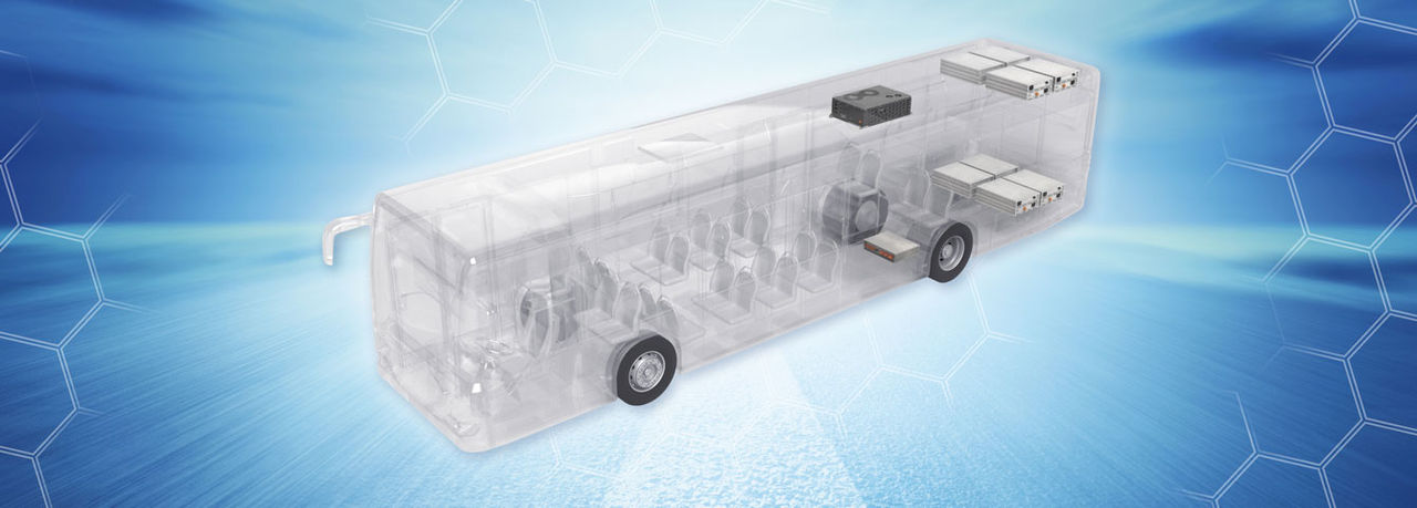Darstellung eines elektrifizierten Linienbusses mit Webasto-Heizungs-, Batterie- und Thermomanagementmodulen zur Präsentation von Systemlösungen auf IAA 2022.
