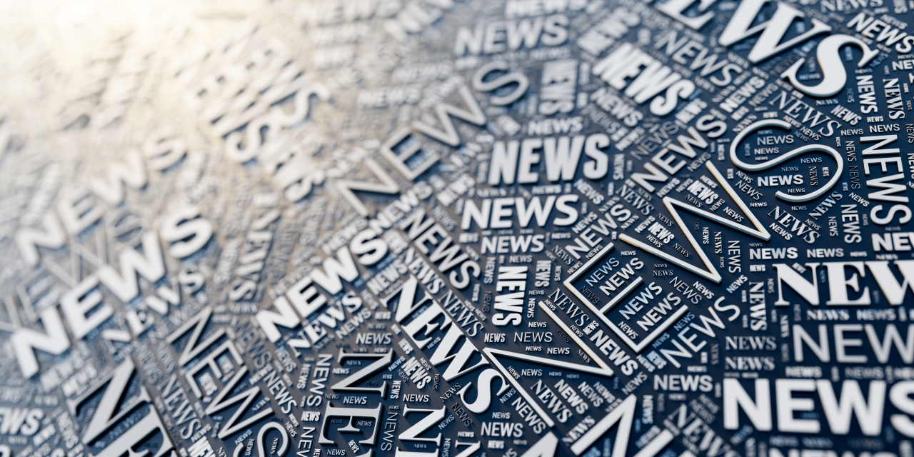 3D abstract 'NEWS' newspaper-sheet mosaic of dynamic headlines and flow, symbolizing Webasto’s innovative, reliable systems and mobility transformation.