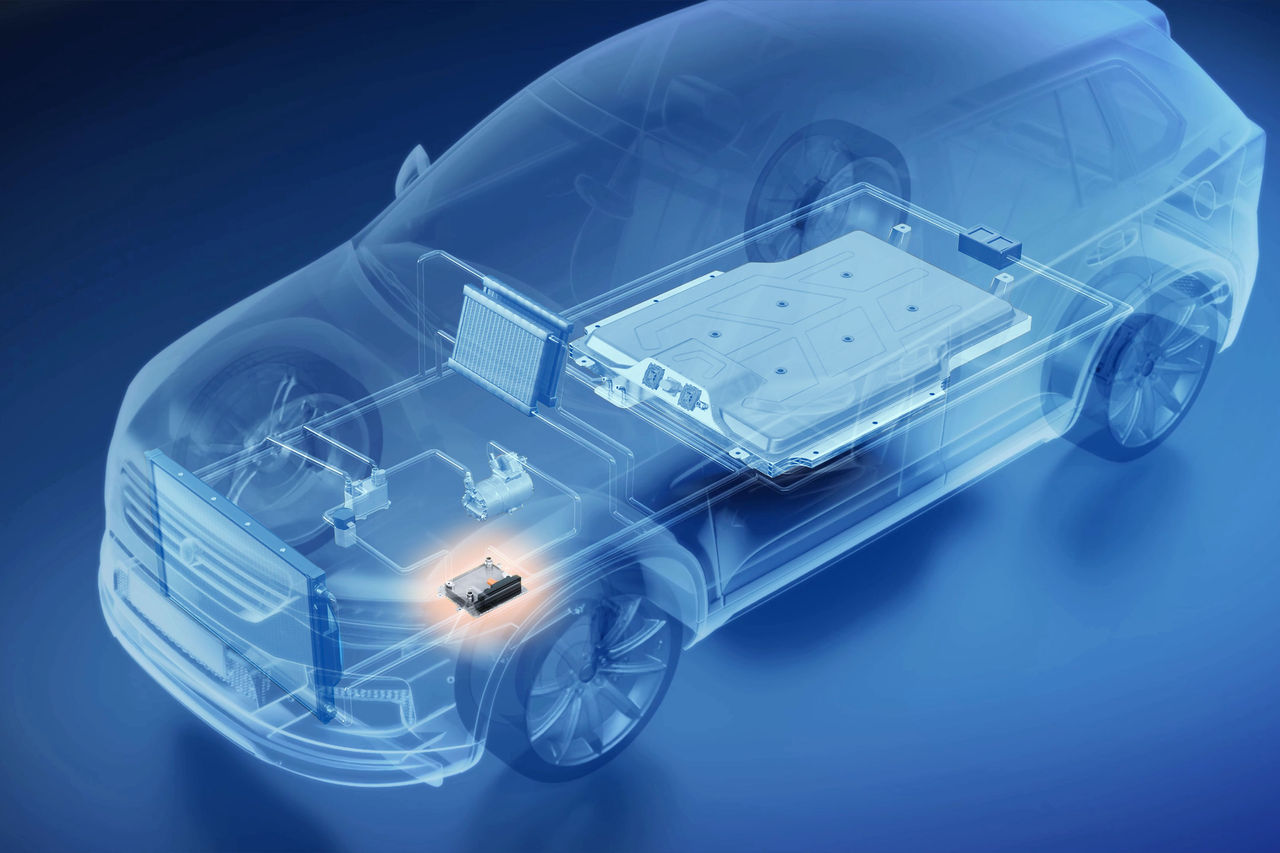 Transparente Fahrzeugvisualisierung mit hervorgehobenem Heated Chiller, Integration in Thermomanagement und e-Antrieb für Presse von Webasto-Systempartner.
